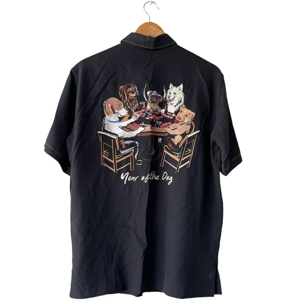Tori Richard Silk Year Of The Dog Poker Shirt Short Sleeve Pockets Men’s Size S